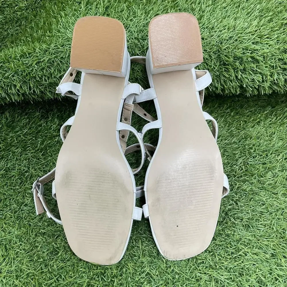Public Desire Ivory Leather Strappy Stud High Heel Pointed Toe Courts Size UK 8 - Picture 4 of 4
